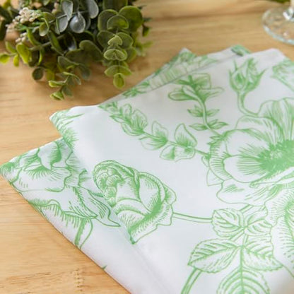 PLOYMONO Green Floral Cloth Napkins - 8 Pack 17" x 17" Polyester Napkins | Heavy Duty 180 GSM Cloth Napkins with Hemmed Edges - Great for Restaurants, Weddings, Parties, Banquets Dinner - color: Green Floral