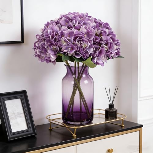 Kimura's Cabin 6Pcs Artificial Hydrangeas Flower Silk Fake Flowers,Purple | Faux Hydrangea Flowers with Stems,Wedding Party Bouquet Arrangements,Home Table Centerpieces,Vase Filler Plants,Office Deco - color: Purple