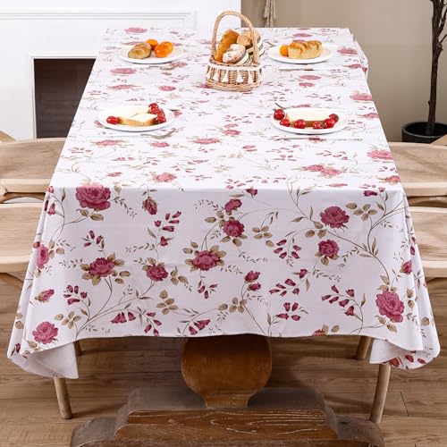 Heavy Duty Vinyl Tablecloth with Flannel Backing Waterproof Oil-Proof Plastic Table Cloth Stain-Resistant Wipeable Rectangle or Square Table Cover for Dining, Camping (Flower, 60X84 Inch) - color: Flower, size: 84" x 60" (Rectangular)