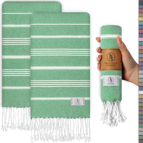 Ossano Decorative Turkish Hand Towels - Thin & Quick Dry - Set of 2 (30" x 18") - for Kitchen & Bathroom - Multifunctional as - Bath Hand Towels for Bathroom, Powder Room Towel - Sea Green - color: Sea Green