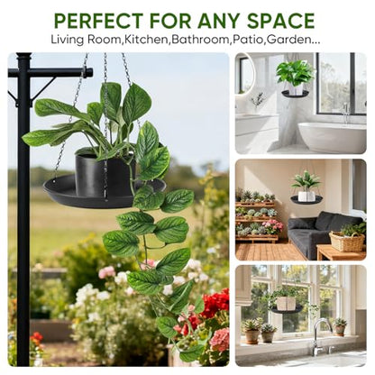 Plant Hanger Indoor Outdoor, 2-Pack Black Metal Hanging Plant Shelf & Window Planter Basket with 9.8/11.8 Inch Trays - Heavy Duty Plant (11.8in-2PCS, 2PACK) - size: 11.8in-2PCS