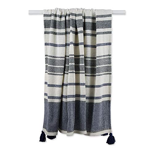 DII New Traditional, 2-Tone Chevron Stripe Throw, 50x60, Navy - color: Navy