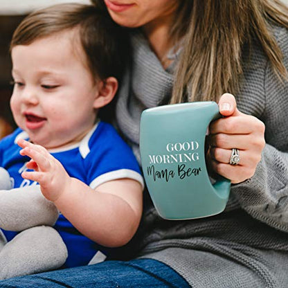 Good Morning Mama Bear - 16 Oz Stoneware Huggable Coffee Cup Mug - color: Blue