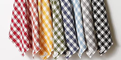 DII Washed Waffle Weave Collection, Dishtowel Set, 18x28, Denim Check, 2 Piece - color: Denim Check