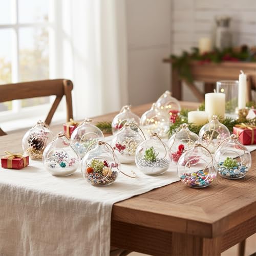 24pcs of Hanging Candle Holders - Glass LED Tealight Holders, Glass Globe Plant Terrariums, 2.36"/6cm Hanging Tealight Holder Terrariums for Birthday Party Tree Christmas Wedding Home Decor - size: 24pcs (2.36"Diameter)