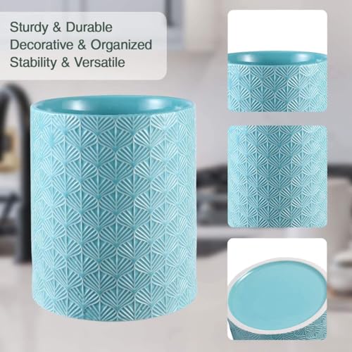 Ceramic Utensils Holder，Extra Large Stable Ceramic Cooking Tool Organizer Set for Kitchen，For Countertop ,Blue - color: Blue