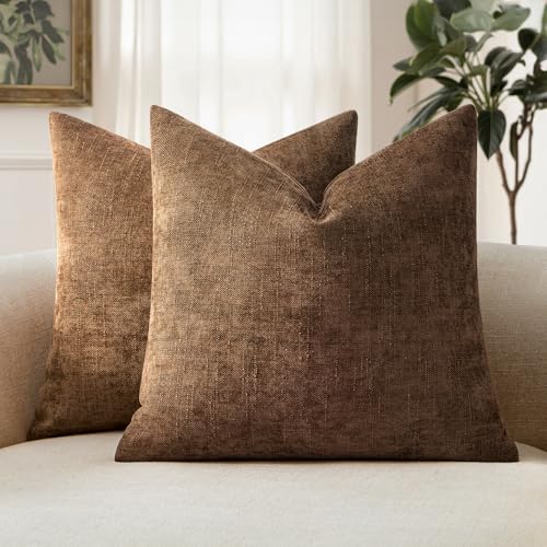 MIULEE Textured Chenille Throw Pillow Covers 18x18 Inch Honey Brown | Pack of 2 Decorative Soft Throw Pillows, Solid Textured Cushion Covers, Modern Home Decor for Couch Sofa Bedroom Living Room - color: Honey Brown, size: 18" x 18" (Pack of 2)