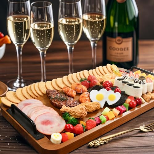 Large Wooden Charcuterie Board with Handles Long BBQ Serving Tray Platters | Rectangular Meat Cutting Board with Juice Grooves for Party Appetizers,Home & Outdoor Housewarming Gift 23.6x11.8x1.1”