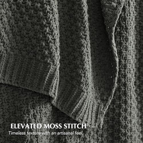 EVERGRACEHOME Chunky Chenille Knit Throw Blanket, 60 x 80, Charcoal Gray | Sculpted Moss Stitch, Chic Modern Farmhouse, All-Season Warmth, OEKO-TEX® Certified, Elegant Blanket for Couch, Bed, Sofa - color: Charcoal Gray, size: 60" X 80"