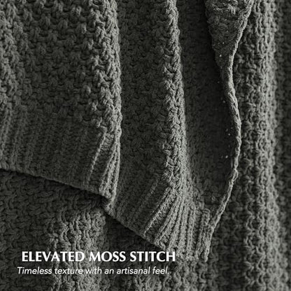EVERGRACEHOME Chunky Chenille Knit Throw Blanket, 60 x 80, Charcoal Gray | Sculpted Moss Stitch, Chic Modern Farmhouse, All-Season Warmth, OEKO-TEX® Certified, Elegant Blanket for Couch, Bed, Sofa - color: Charcoal Gray, size: 60" X 80"