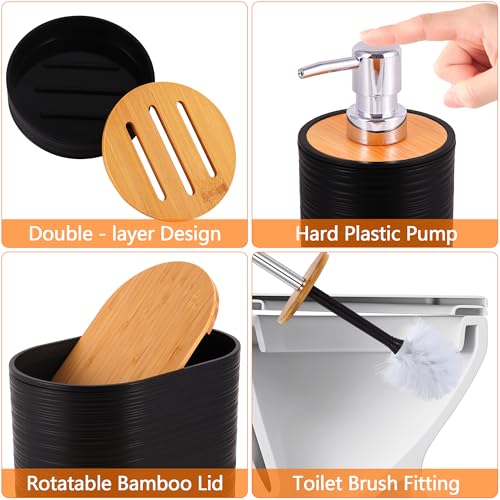 10 PCS Black Bathroom Accessories Set with Trash Can Bathroom Accessory | All-in-One Kit with Trash Can,Toothbrush Holder,Soap Dispenser,Toothbrush Cup,Vanity Tray,Soap Dish,Toilet Brush etc for Home - color: Black