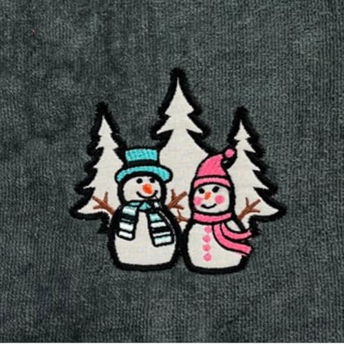 Luxury Holiday Christmas Hand Towels, Embroidered Snowmen, Forest Trees, Velour Terry Cotton, Grey, Set of 2 - color: Charcoal Grey