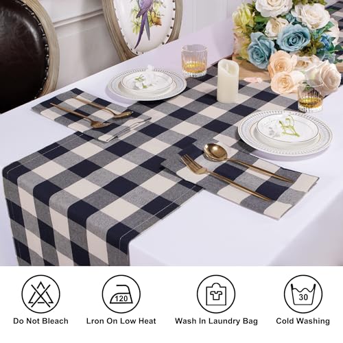 Buffalo Plaid Cotton Blend Table Runner,Buffalo Check Collection,Checkered Table Runner,Classic Farmhouse Table Runner,14x72- Dark Navy and Cream - color: Dark Navy and Cream, size: 14*72inch
