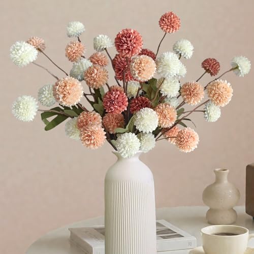 10 Pcs Fake Flowers, Artificial Mums With Long Stems, Faux Pompon Mums Floral Arrangement, 3 Mixed Colors Plastic Flowers Silk Dried Flowers Home Decor, Fall Decorations For Home Vase(No Vase) - color: 3 Mixed, size: 10 Pcs