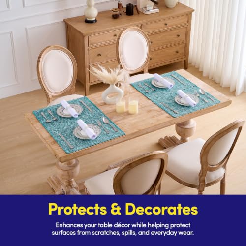Sweet Home Collection 100% Cotton Placemats for Dining Room Rectangle Two Tone Woven Fabric 13" x 19" Soft Durable Table Mat Set, Set of 6, Turquoise - color: Turquoise, size: Rectangle 13" x 19"