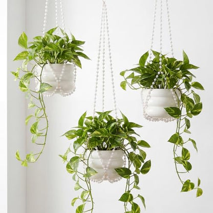 Sliner 3 Pack 24 Inch Pearl Beaded Plant Hanger Macrame Plant Hanger Decorative Hanging Planter Holder for Indoor Outdoor Boho Decor Wedding Home Garden - style: Pearl