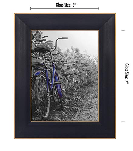 Americanflat 5x7 Picture Frame with Polished, Crystal Clear Glass - Set of 2 - Picture Frames for Tabletop and Wall Display - Black with Gold Trim | Wall or tabletop display with included easel, triangle hangers included, secure turn-tab backing, gold tri