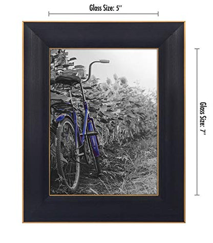 Americanflat 5x7 Picture Frame with Polished, Crystal Clear Glass - Set of 2 - Picture Frames for Tabletop and Wall Display - Black with Gold Trim | Wall or tabletop display with included easel, triangle hangers included, secure turn-tab backing, gold tri