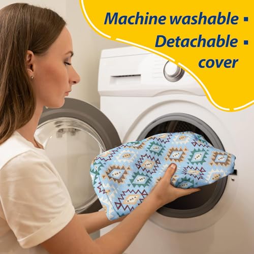 AAAAAcessories D-Shaped Chair Cushions, 2" Thick Dining Chair Pads with Ties and Removable, Machine-Washable Cover, 17" x 16", Set of 8, Geometric Blue - color: Geometric Blue, size: 8 Count(Pack of 1)