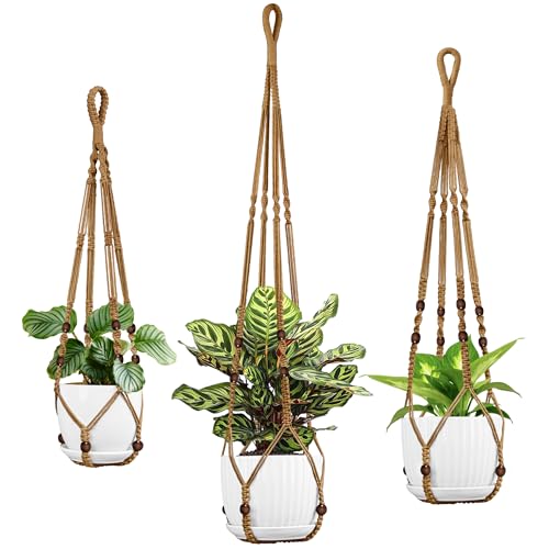 Macrame Plant Hanger - Fits 4-15 Inch Pots, 43"/35"/29" Different Sizes Set, Hanging Planter Holder for Indoor Outdoor, Cotton Rope Boho Home Decor, Brown - color: Brown, size: 43+35+29in