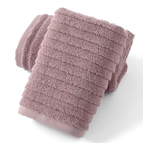 sense gnosis Stereoscopic Ladder Striped Design Purple Hand Towel Soft and Absorbent 100% Cotton Luxury Bathroom Hand Towel Decorative 13 x 29 Inch, 2 Pieces - color: Purple
