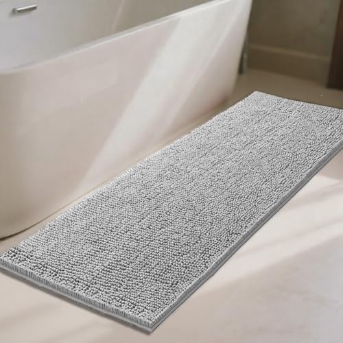 Bathroom Rugs 70x24,Super Absorbent Soft,Thick,Machine Washable Chenille Bath Mat,Non Slip Toilet Floor Rug,Bath Mats for Bathroom Floor, Home Decor Accessories,Grey - color: Light Grey, size: 2' x 5'10" (70''x24'' bathroom rugs)