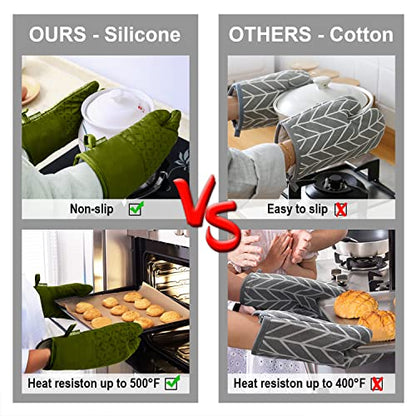 KEGOUU Oven Mitts and Pot Holders 6pcs Set, Kitchen Oven Glove High Heat Resistant 500 Degree Extra Long Oven Mitts and Potholder with Non-Slip Silicone Surface for Cooking (Olive Drab) - color: Olive Drab