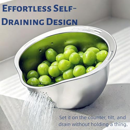 DOPMEP Rice Washer Strainer Bowl Stainless Steel Colander with Side Drainer | Ideal for Soaking, Washing, Cleaning, and Rinsing Rice, Fruits, Vegetables & Beans, Versatile Kitchen Tool - color: Rice Washing Strainer
