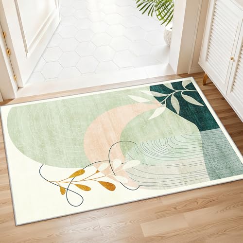 2x3 Washable Rug Small Area Rugs Non Slip Mid Century Modern | Throw Carpet for Bathroom Entryway Entry Entrance Bedroom Bedside Floor Indoor Boho Abstract Retro Geometric Green - color: Green（modern）, size: 2' x 3' (Rectangular)