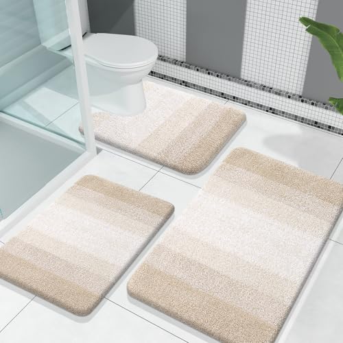 OLANLY Microfiber Bathroom Rugs Sets 3 Piece, 30"x20"+24"x16"+24"x20" | Light Beige, Soft Absorbent Bath Mats and U-Shaped Contour Toilet Rug, Machine Wash Dry, Plush Bath Mat Set for Bathroom - color: Light Beige, size: 30" X 20" + 24" X 16" + U24" X 20"