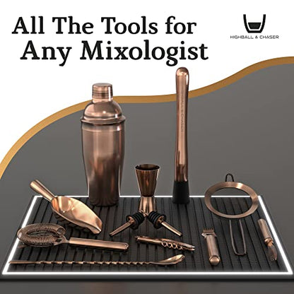 Highball & Chaser Bartender Kit with Espresso Bamboo Stand. Beautiful Cobbler Cocktail Shaker Set with Bar Tools Rustproof Stainless Steel Bar Set (Antique Copper) - color: Copper