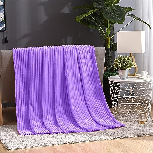 Cozy Super Soft Throw Blankets for Bed, 80x60 Inch Queen Size Solid 3D Ribbed Decorative Fluffy Blanket for Living Room Sofa, Warm Lightweight Fuzzy Plush Flannel Blanket for All Seasons - color: Purple