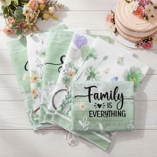 6 Pack Summer Floral Kitchen Towels Sets | Wildflower Hummingbirds Branches Hand Dish Towels for Kitchen Bathroom Home Supplies Housewarming Gift 16 - color: Green, style: Spring Nature