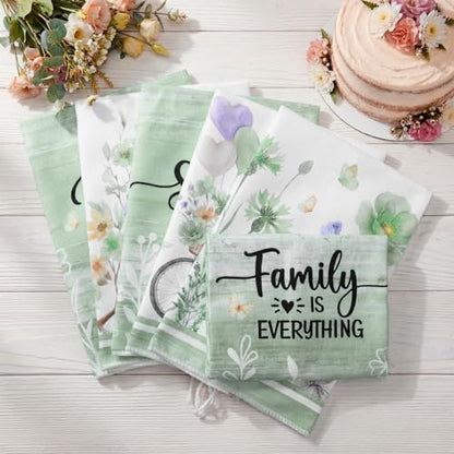 6 Pack Summer Floral Kitchen Towels Sets | Wildflower Hummingbirds Branches Hand Dish Towels for Kitchen Bathroom Home Supplies Housewarming Gift 16 - color: Green, style: Spring Nature
