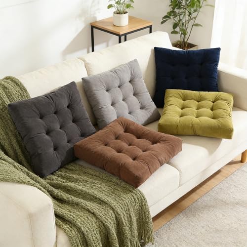 Square Floor Pillow Cushion, 22x22 Inch Meditation Pillow, Black | Thick Tufted, Soft Velvet Seat Cushion, for Yoga, Gaming, Reading, Living Room, Tatami, Chair - color: Black