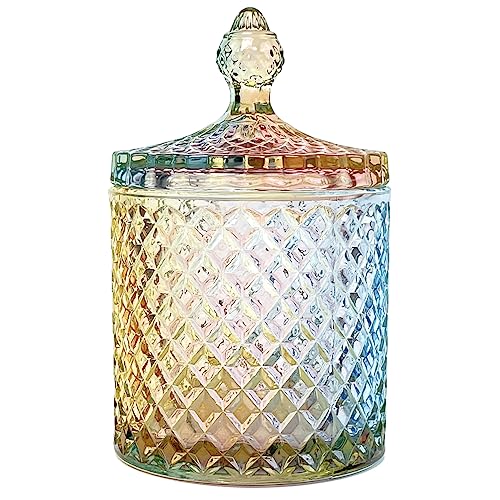 Colorful Crystal Glass Candy Snack Barrel Storage Jar Embossed Luxury Cookie Buffet Canister With Lids Jewelry Box Jar Biscuit Containers - color: Big Cylinder