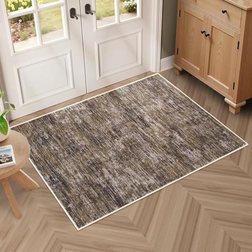 Small Area Rug 2x3 Entryway Mat with Rubber Backing Stain Resistant Throw Carpet Modern Solid Color Bath Mat Contempowary Washable Rug for Living Room Bedroom Dining Room Kitchen, Brown 2x3 - color: Brown, size: 2' x 3' (Rectangular)