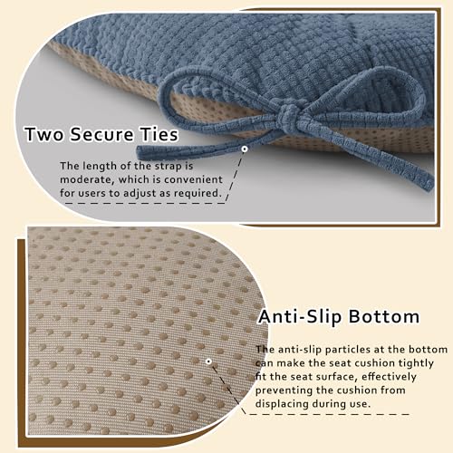 ELFJOY Dining Chair Cushions Set of 2 Non Slip 18"X18"X3" Light Blue | Thick,Textured Fabric, with Ties, Tufted, Large, for Kitchen, Dining Room, Indoor, Bedroom, Living Room, Office, Comfortable - color: Light Blue