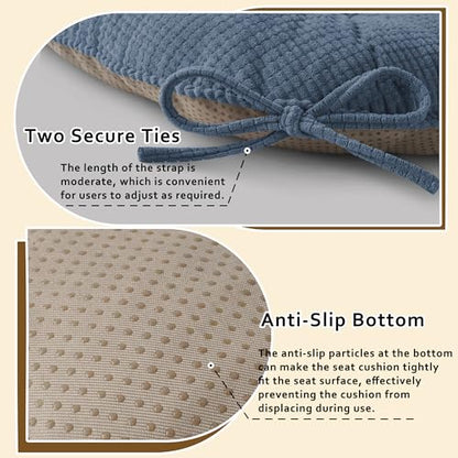ELFJOY Dining Chair Cushions Set of 2 Non Slip 18"X18"X3" Light Blue | Thick,Textured Fabric, with Ties, Tufted, Large, for Kitchen, Dining Room, Indoor, Bedroom, Living Room, Office, Comfortable - color: Light Blue