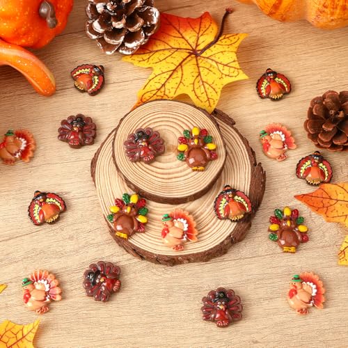 JUNEBRUSHS 50 Pcs Thanksgiving Turkey Charms, Mini Resin Turkey Flatback Turkey Embellishment for Fall Thanksgiving DIY Crafts Home Table Decorations - style: Turkey Style