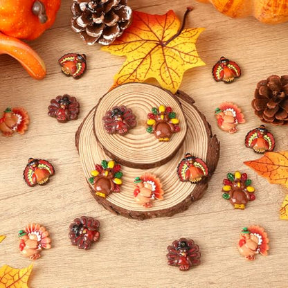 JUNEBRUSHS 50 Pcs Thanksgiving Turkey Charms, Mini Resin Turkey Flatback Turkey Embellishment for Fall Thanksgiving DIY Crafts Home Table Decorations - style: Turkey Style