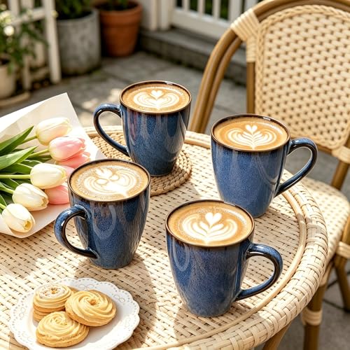 MONITO 17 OZ Coffee Mugs Set of 6, Large Ceramic Blue Coffee Mugs Set with handle for Tea/Latte/Milk/Cocoa, Funny Tea Cups for Office and Home, Engagement Gifts. (Starry Blue) | Mugs with Gold Rim for Latte,Tea&Cocoa,Dishwasher&Microwave Safe,Reactive Gla