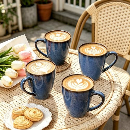 MONITO 17 OZ Coffee Mugs Set of 6, Large Ceramic Blue Coffee Mugs Set with handle for Tea/Latte/Milk/Cocoa, Funny Tea Cups for Office and Home, Engagement Gifts. (Starry Blue) | Mugs with Gold Rim for Latte,Tea&Cocoa,Dishwasher&Microwave Safe,Reactive Gla
