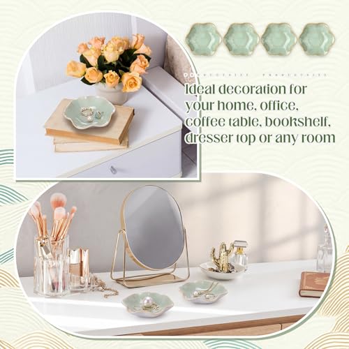 4 Pack Small Jewelry Dish Trinket Holder Tray for Rings Earrings Key Bowl Women Mother's Day Wedding Gift (Green,Ceramic) - color: Green, style: Ceramic