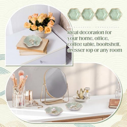 4 Pack Small Jewelry Dish Trinket Holder Tray for Rings Earrings Key Bowl Women Mother's Day Wedding Gift (Green,Ceramic) - color: Green, style: Ceramic