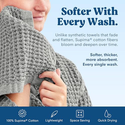 ONSEN Supima® Waffle Bath Towel Set, Quick Dry Lint Free 100% USA Cotton, Bath Hand and Face Towel Bundle, 3 Piece (Cinder Grey, Bath Towel Set) - color: Cinder Grey, size: Bath Towel Set