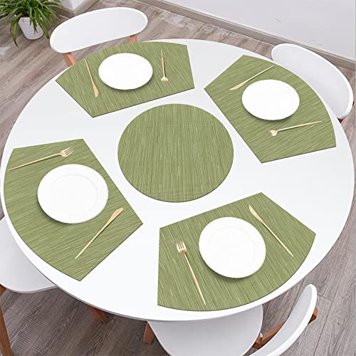 SHACOS Large Size Wedge Shape Placemats with Centerpiece Round Mat Set of 5 Round Table Place Mats Washable Dining Table Placemats Reversible, Green - color: Green