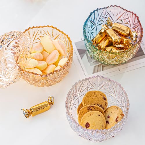 Amber Crystal Glass Candy Snack Jar Fall Candy Dish Embossed Luxury Cookie Buffet Canister With Lid Jewelry Box - color: Crown-Amber