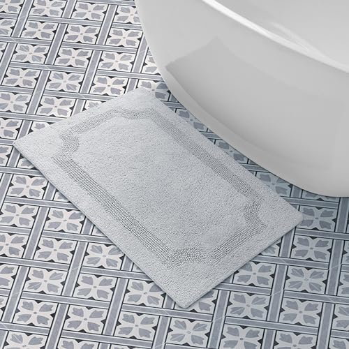 Laura Ashley - Reversible Cotton Bath Mat, Premium Bathroom Décor, Machine Washable Bathroom Rug, Highly Absorbent, 21"x34", Light Grey - color: Light Grey, size: 1'9" x 2'10" (Rectangular)