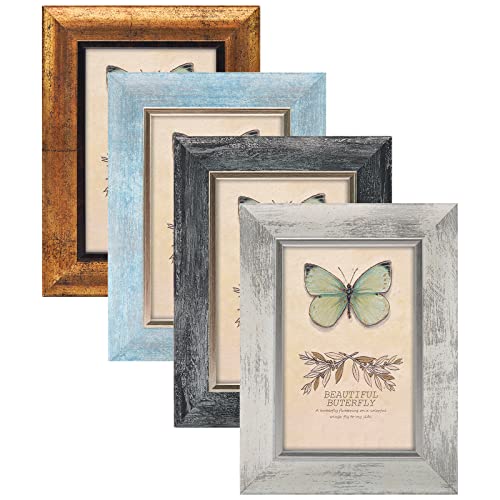 XUANLUO 4x6 Picture Frames Set of 4 Rustic Retro Photo Frame with HD Plastic Cover for Wall Mount and Tabletop Display Family Friends Wedding Gift - color: Mix Color-4pcs, size: 4×6 inch